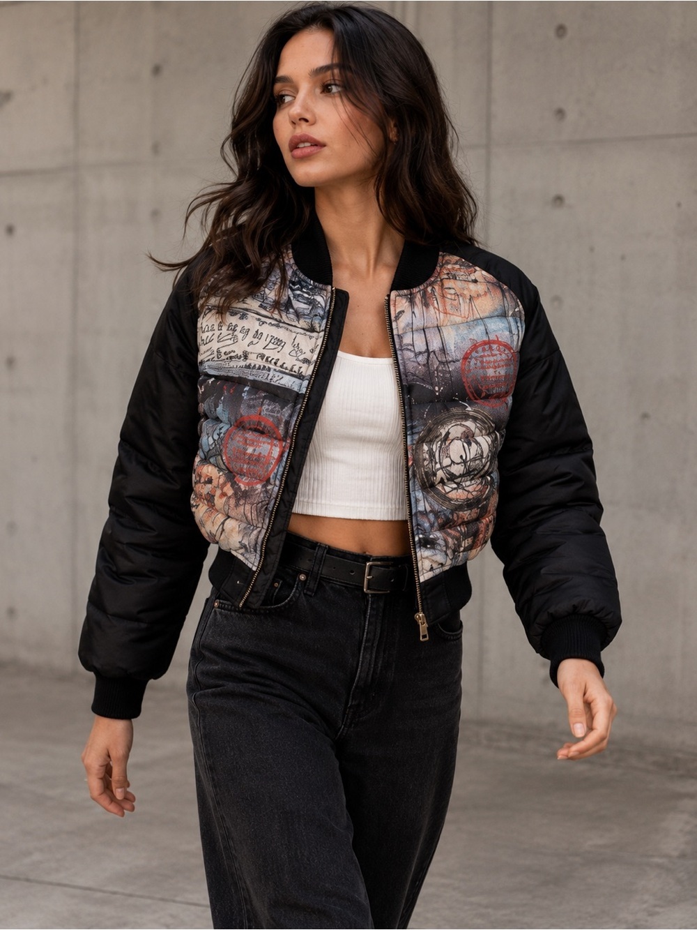 Gallery Core Graffiti Bomber Jacket Art Girl Indie Sleaze Streetwear M